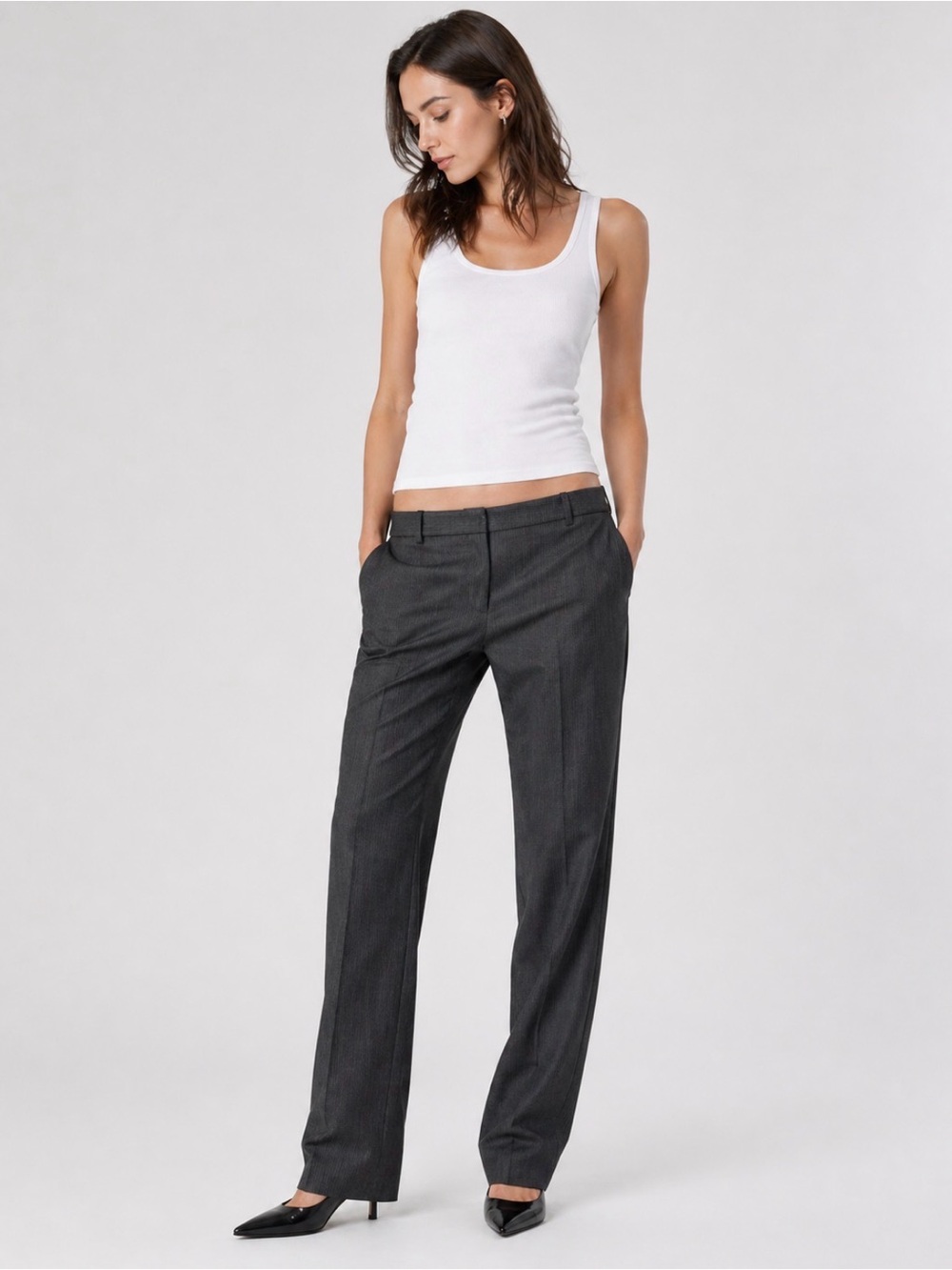 Charles Chang Lima Quiet Luxury Pinstripe Pants Gray Sz 4